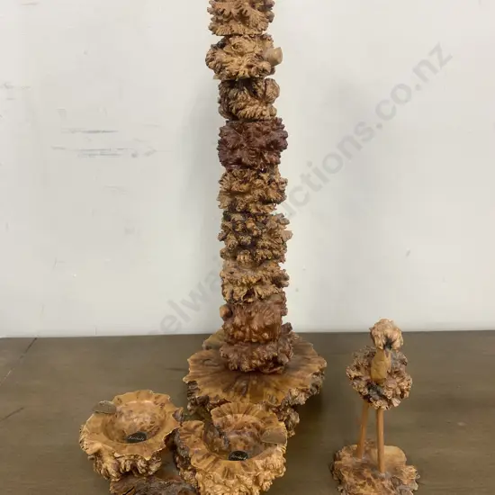 Lot of 3 Wooden Burr Items, Max H41cm