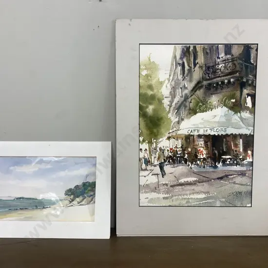 Assorted Artwork, Street Cafe Paris JK Reed 97, Beach Scene by Susan Worthington 1994