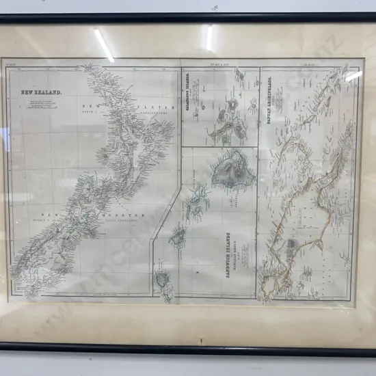Framed Map of New Zealand, Hawaii & Papua New Guinea, 50 x 64.5cm