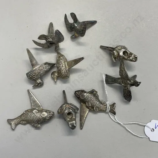 Vintage Pewter Candle Cake Topper Set with fish, birds, ducks, frogs