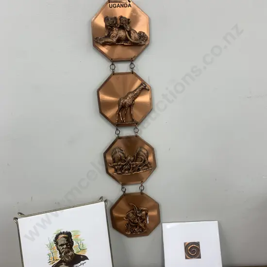 Vintage Wall Plaques x 2 Copper Art & Tile Hot Plate Stand