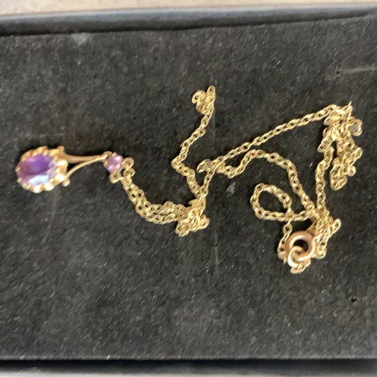 Amethyst Pendant Necklace On Gold Coloured Chain (Chain Broken)