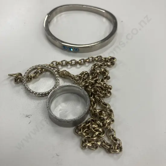 2 Silver Colour Rings, Bangle With Stones, Gold Colour Chain Necklace