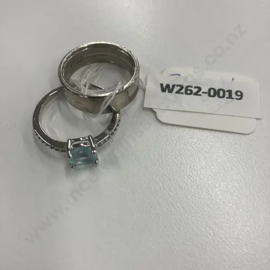 925 Ring Blue & Clear Stones, With Silver Colour Band Ring