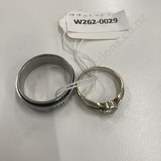 Rings x 2, Gold Colour With Clear Stone, Silver Colour Band