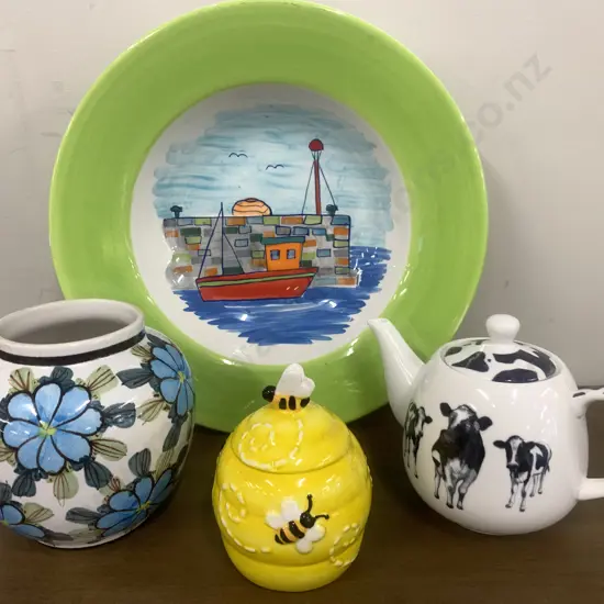 Assortment of Crockery, Ashdene Teapot, Honey Pot, Vase & Bowl