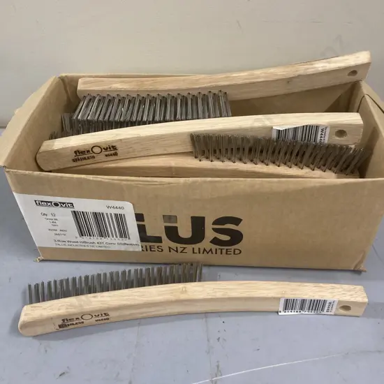 Box of 12 Flexovit Hand Held Wire Brush, Stainless Steel, 3-Row Wooden Handle 43T Conv (W4440)