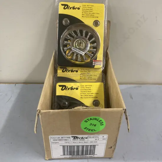 Box of 5 Dixbro TS70 x 1 Row x 6mm Stem 26G Stainless Steel Twist Knot Brush (Heavy Duty) 20,000rpm
