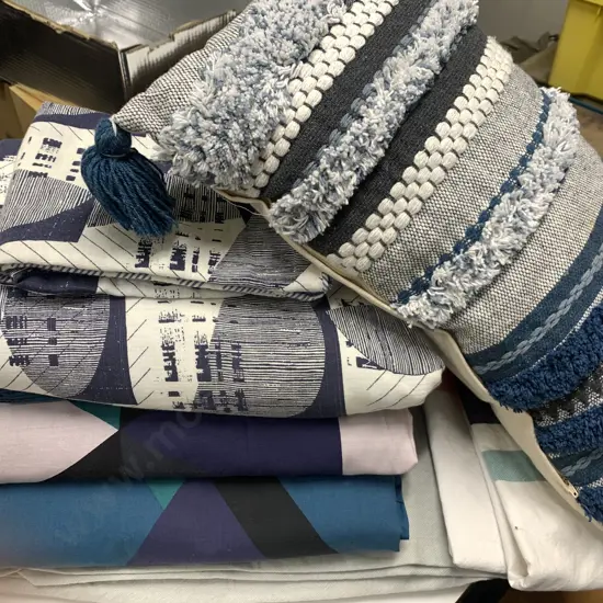 Assortment Of Duvet Covers, Pillow Cases, Including Double & Queen Size With Rectangular Cushion Blue Tones