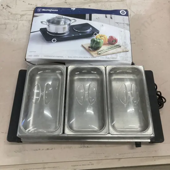Westinghouse Portable Double Electric Hotplate Model WHEHPO2K & Anko Buffet Server Model TK-0821B