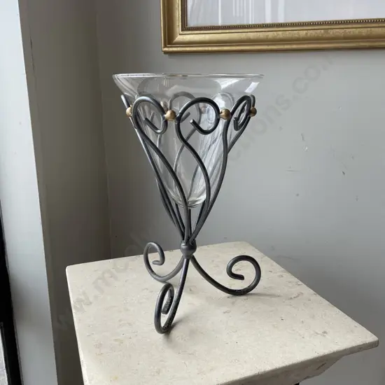 Modern Tri-footed Steel framed gold detail with glass bowl