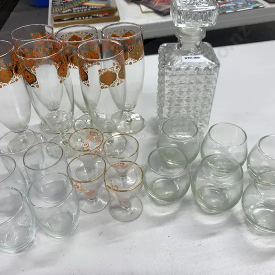 Vintage Glasses And Decanter As Found Condition