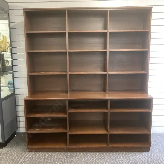 Mahogany Bookcase. 15 Adjustable shelves. Holes for Cables/accessories. H200 W175 D32 to 51cm