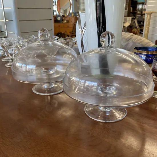 Two Glass Dome Topped pedestal Cake Stands