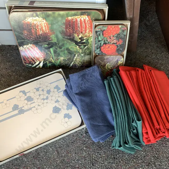 The Casa Collection Place Mats, coasters and Assorted red and green napkins