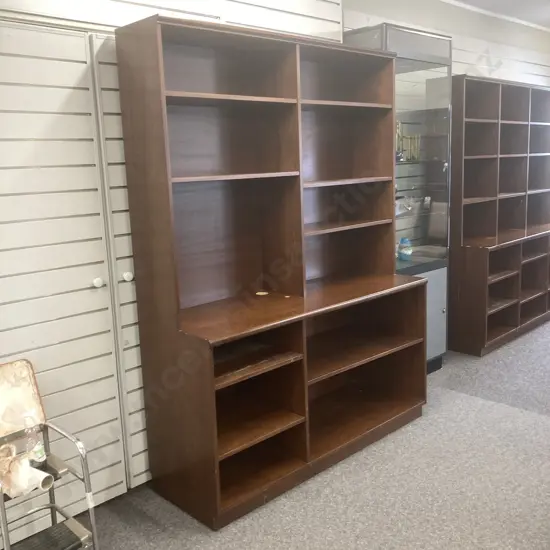 Mahogany Bookcase. 8 Adjustable shelves. Holes for Cables/accessories. H200 W150 D32 to 51cm