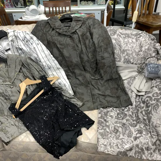 Vintage Ladies Designer Jackets, Dress, Clutch Bag & Fascinator