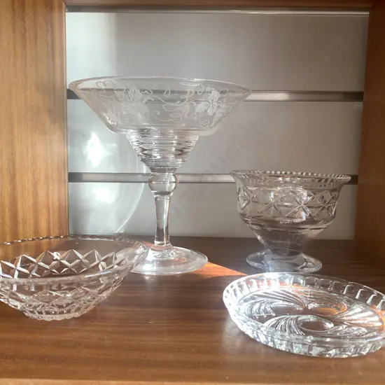 Vintage Mid Century Clear Crystal Comport With Sundae Dish & Small Dishes x 2