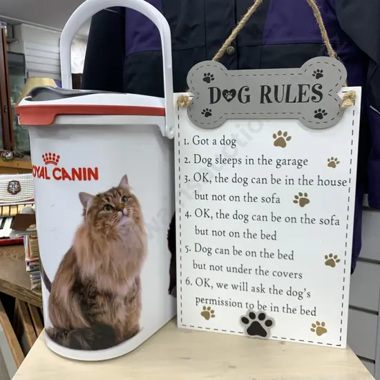 Royal Canin Food Storage Bin & Dog Rules Wall Plaque