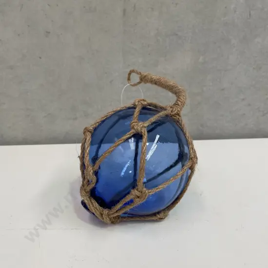 Small Glass Fishing Float with rope. Royal Blue colour