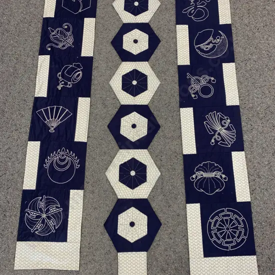 Navy & White Tones Fabric Artwork, 157 x 113cm