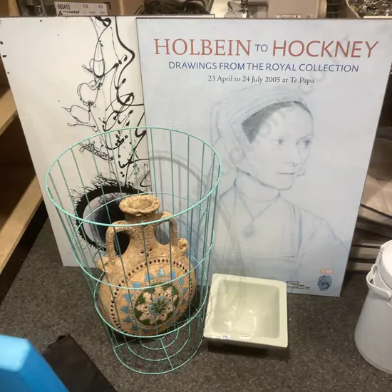 Maxwell & Willams Designer Homewares Square Serving Bowl, Pottery Double Handled Urn & Turquoise Wire Basket H60cm, Dia3