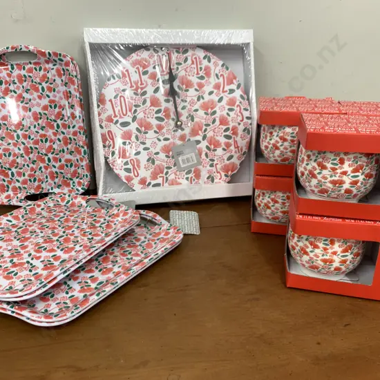 Hansen & Berry Ltd (h&b Design) 'Pohutakawa' Wall Clock, With 6 x Mugs & Trays