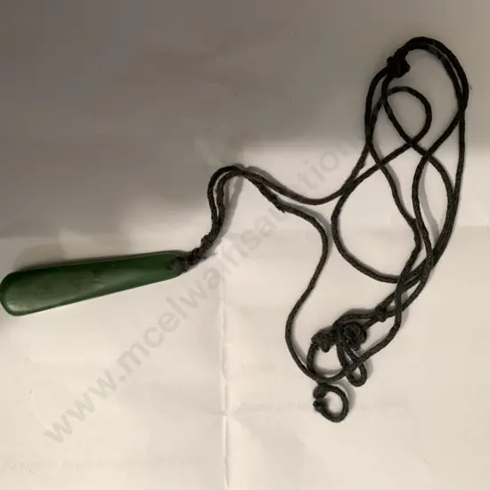 Green Colour (Greenstone?) Pendant On Black Necklace, L5cm