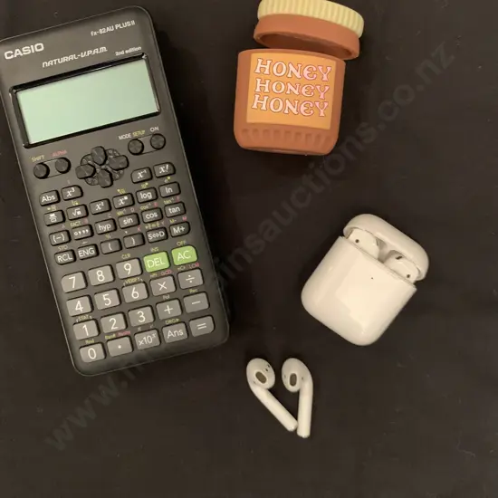 2 Pair of Air Pods, Honey Bud Cover, & Casio Calculator