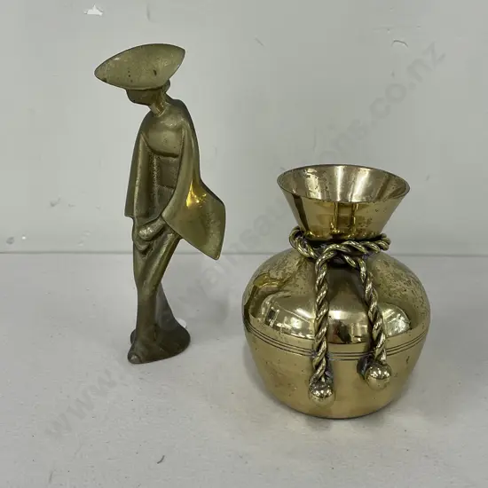 Solid Brass Figurine with Gilded Brass Pot