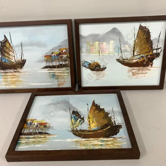 Framed Artworks x 3, Oil Ship Scenes