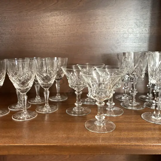 Lot of 15 Assorted Crystal Sherry Glasses, Sets of 6, 5 & 4