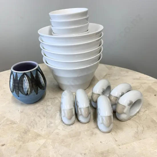 Wimborne Pottery Vase, Assorted Haven Bowls & Sheep Napkin Rings