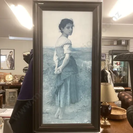 Framed Print by William-Adolphe Bouguereau Titled The Young Shepherdess, 1885, 87 x 46cm