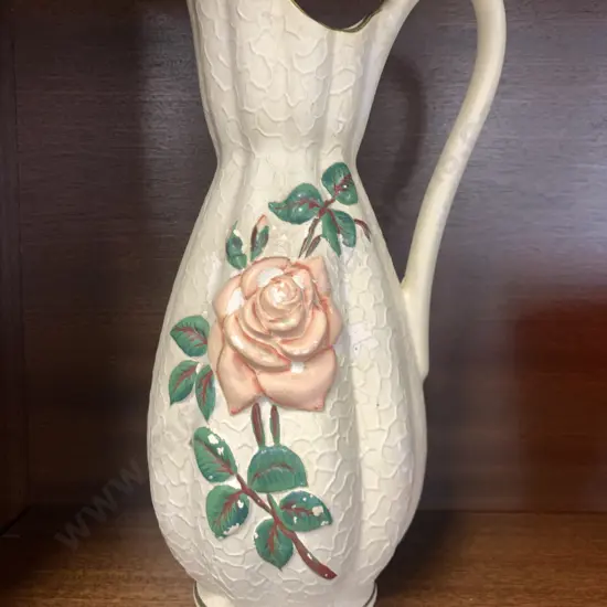 Art Deco Brentleigh Ware Jug, 'Claremont' Hand Painted Rose & Crackle Effect With Gilded Trim, H31cm