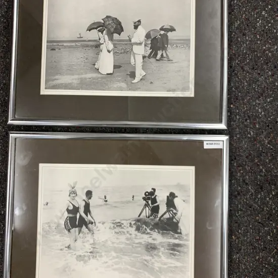 Vintage Silver Coloured Framed Photographs Beach Scenes 30x39cm