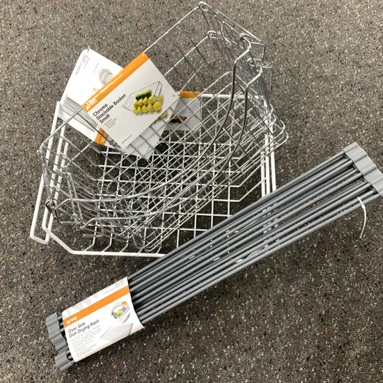 Anko Wire Under Shelf Basket, Chrome Stackable Baskets x2 & Over Sink Dish Drying Rack
