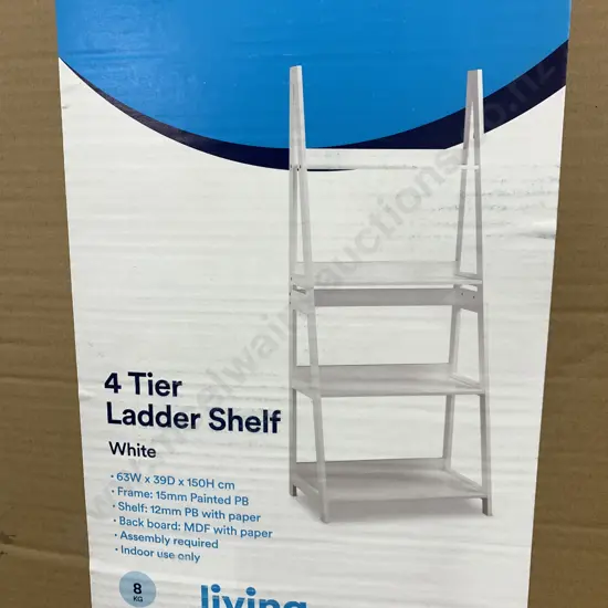 Living & Co 4 Tier White Ladder Shelf H150cm, W63cm D39cm.