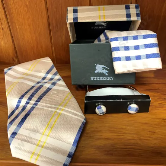 'Burberry' Tie, Handkerchief & Cufflinks Boxed Set