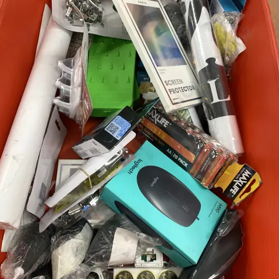 Assorted Stationary Items Including Mouse, Batteries, Screen Protectors, Door Wedges Etc 