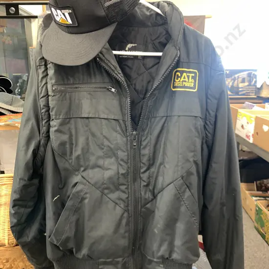 Black Mr Jackets NZ  Made Jacket, Sz XL CAT Diesel Power & CAT Cap