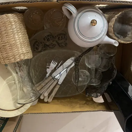 Selection Of Glass Platters, Bowls, Carafes, Shot Glasses Etc