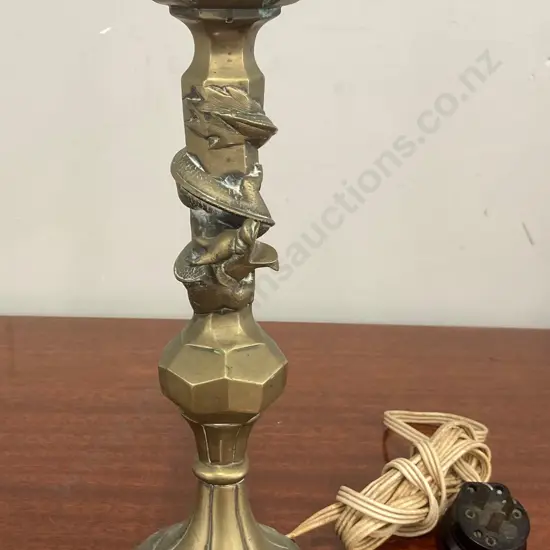 Vintage Brass Table Lamp Base Being Encircled By a Dragon, H37cm