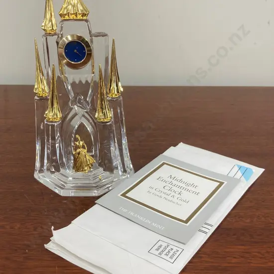 Midnight Enchantment Clock in Crystal & Gold by Gerda Neubacher, Franklin Mint, 19.5 x 10cm