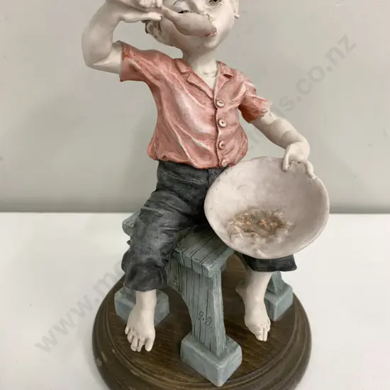 Vintage Fiqurine Boy Sitting Eating Marked G.A H22cm