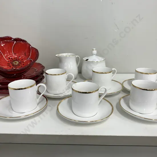 Maxwell Willams Demi Tasse Duos, Creamer & Sugar Bowl With 'Poppy' Plates & Dishes