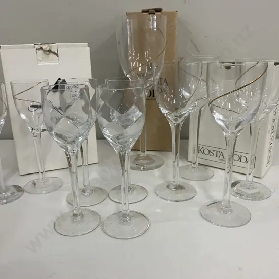 Selection Of Crystal Kosta Boda Glasses & Krosno Glasses x4