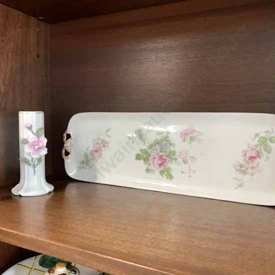 Vintage Floral Serving Platter & Vases x 2 (sold with 41)