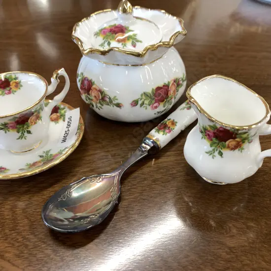 Royal Albert 'Old Country Roses' Demi Cup, Saucer, Spoon, Lidded Pot & Creamer
