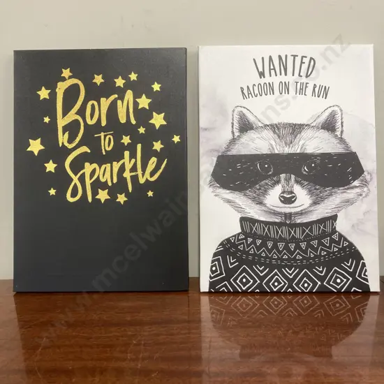 Art On Canvas x 2, 'Born To Sparkle' & 'Wanted', 42 x 30cm